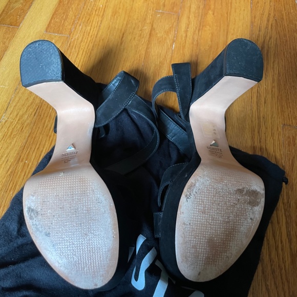 schutz platform sandal, black, size 8.5, suede - Picture 3 of 6